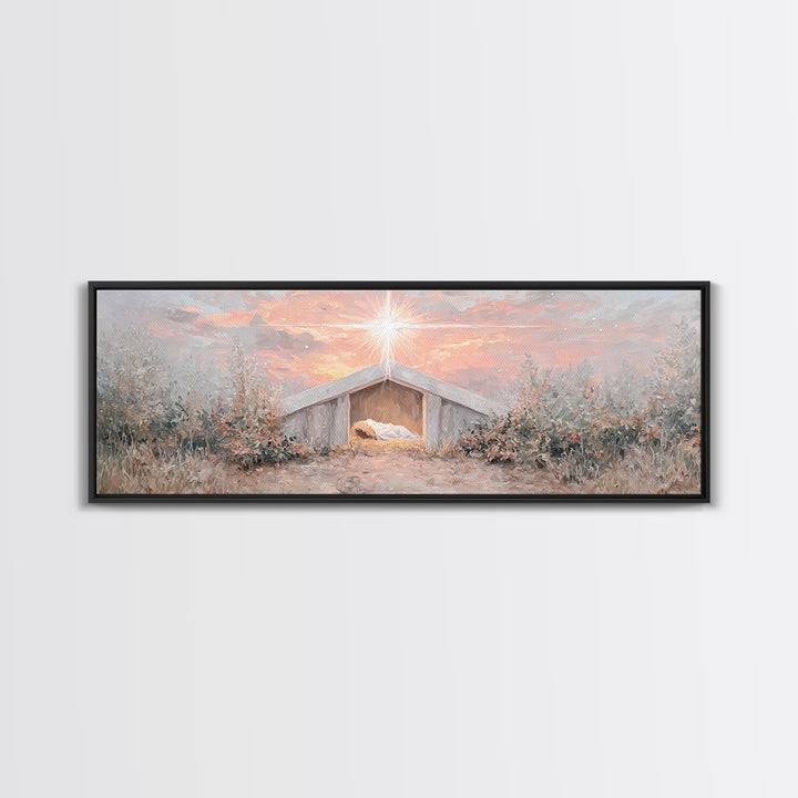 Manger Star Rising, Framed Canvas Print, Panoramic Art, Christian Wall Art, Christian Christmas Art, Jesus Art Print, Christmas Canvas Wall