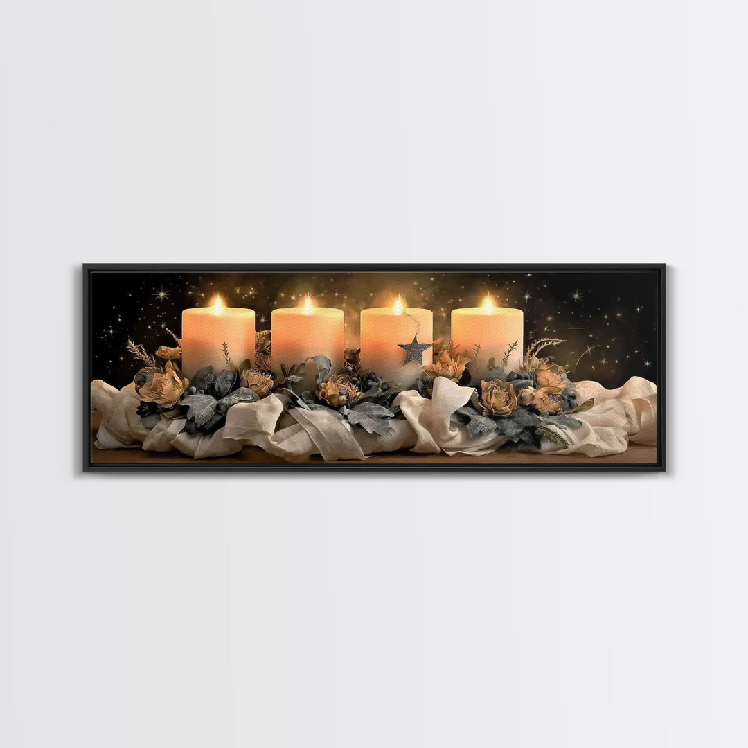 Heavenly Candle Light – Framed Canvas Print – Christian Wall Art – Christian Art Canvas – Christmas Art – Panoramic Art – Christian Christm