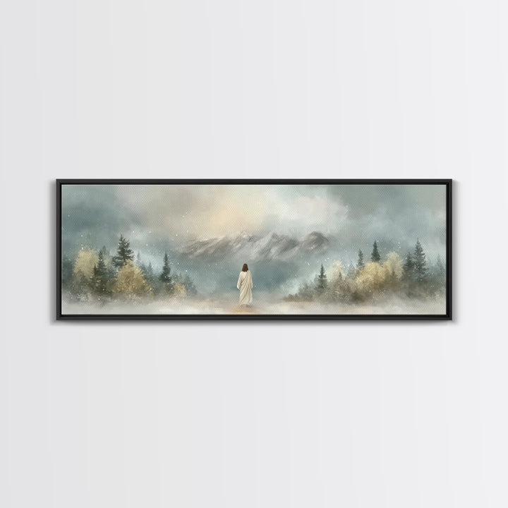 Morning Grace Walk, Framed Canvas Print, Christian Wall Art, Christian Art Canvas, Jesus Art Print, Panoramic Painting, Modern Christian Pa