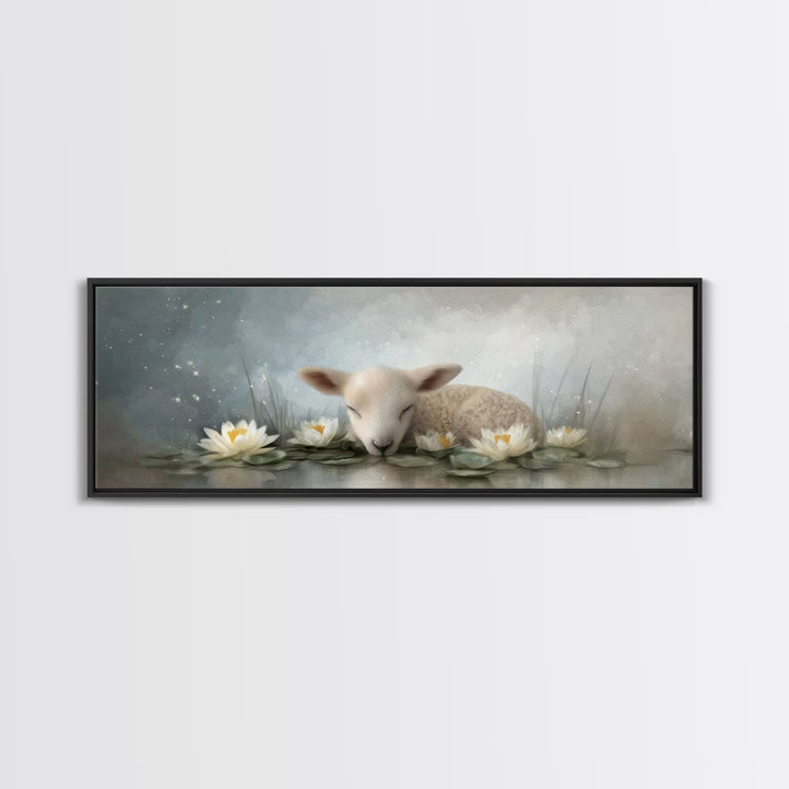 Lamb Of Peace – Framed Canvas Print – Christian Art Prints – Christian Art Work – Minimalist Christian Art – Panoramic Wall Art – Christian