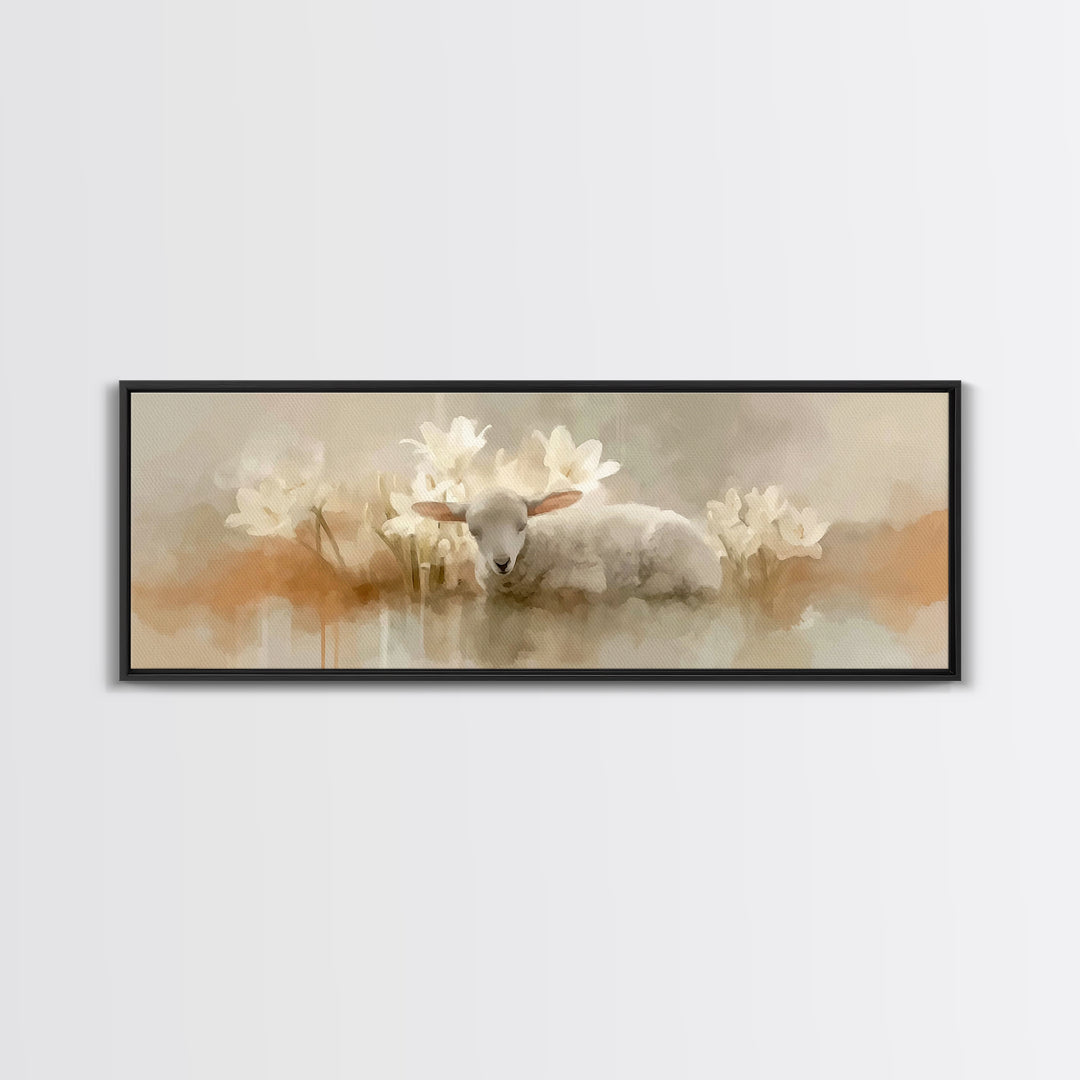 Lily Field Calm – Framed Canvas Print – Christian Art – Subtle Christian Paintings – Christian Art Canvas – Panoramic Print – Christian Wal