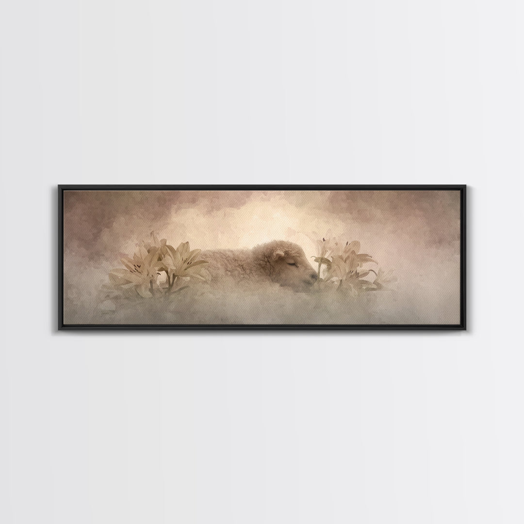 Soft Dawn Rest | Framed Canvas Print | Christian Art Work | Christian Art Canvas | Minimalist Christian Art | Panoramic Painting | Christia
