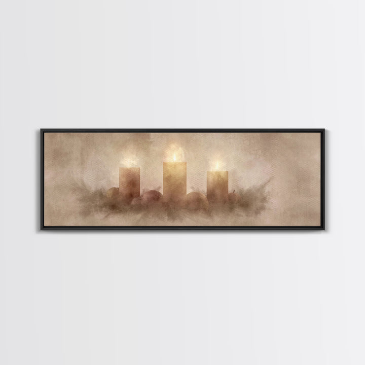 Radiant Advent Glow | Framed Canvas Print | Christian Christmas Art | Christian Wall Art | Christmas Canvas Wall Art | Panoramic Wall Art |