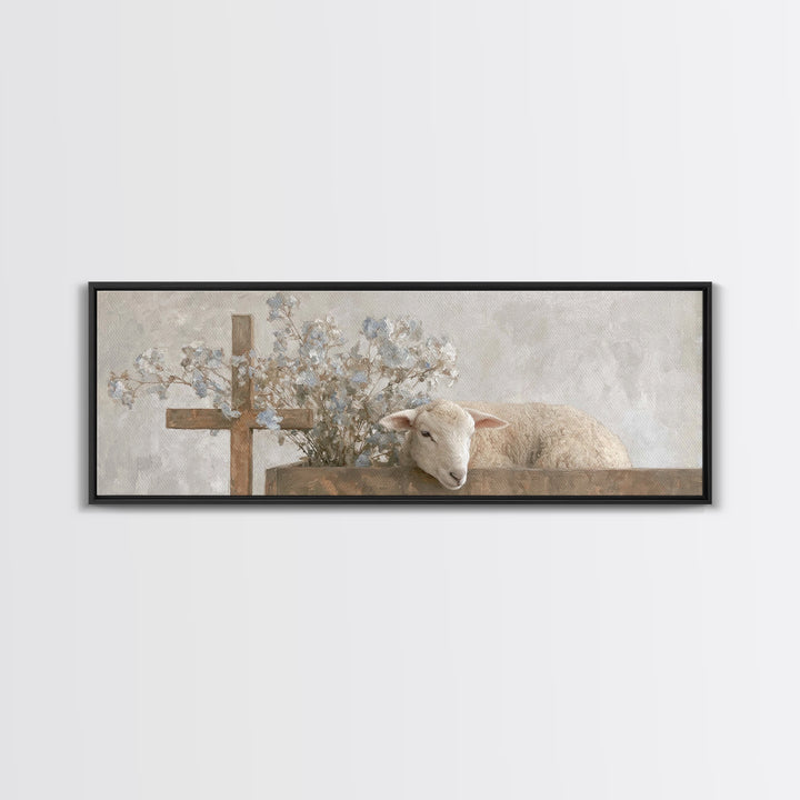 Hopeful Pasture Light – Framed Canvas Print – Christian Art – Panoramic Painting – Christian Art Prints – Christmas Art Work – Christian De
