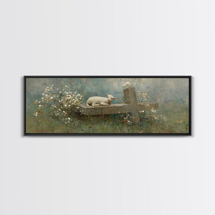 Quiet Meadow Grace, Framed Canvas Print, Christian Wall Art, Panoramic Frame, Christmas Art Prints, Christian Art Painting, Christian Gift