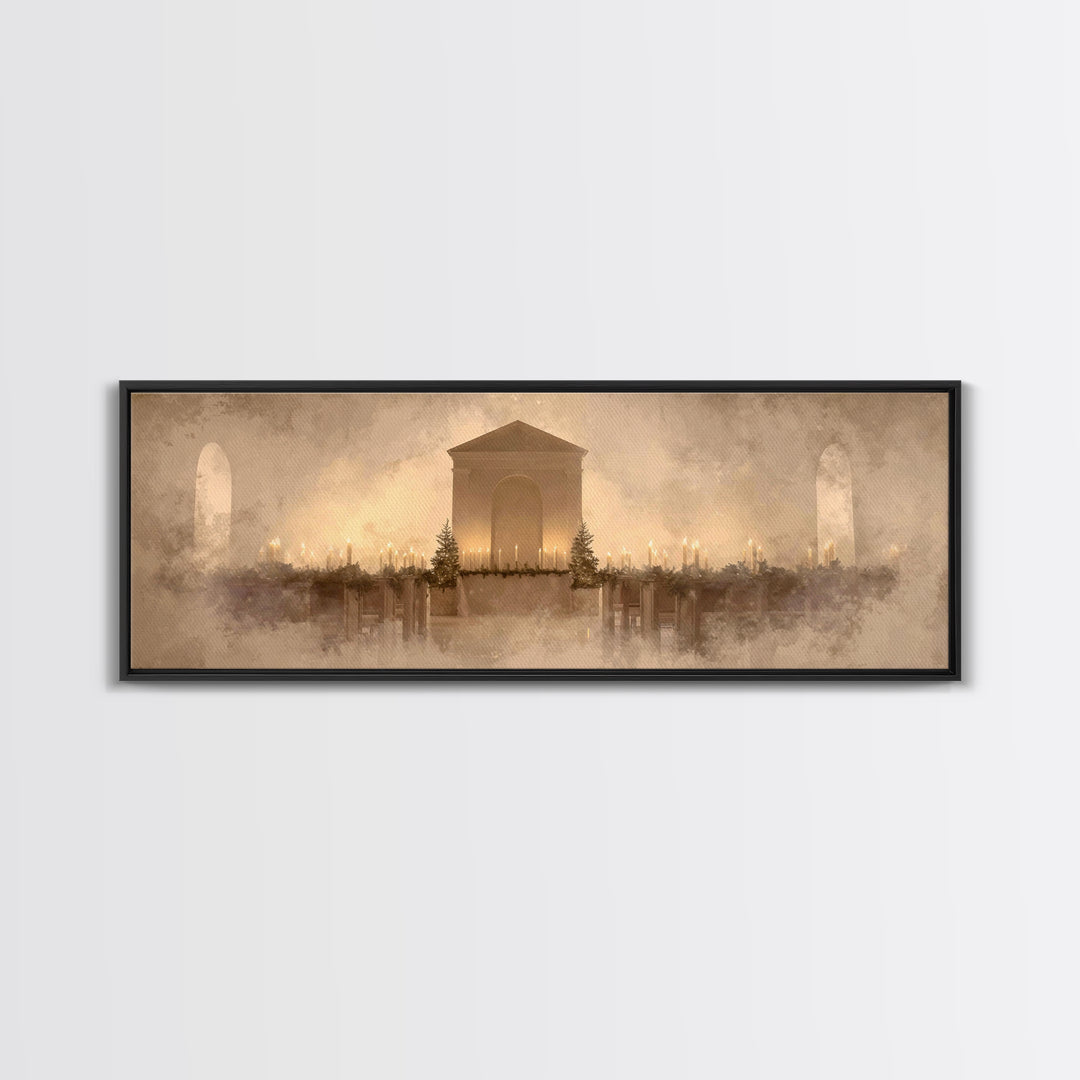 Sacred Candle Trio, Framed Canvas Print, Christian Art Canvas, Christmas Wall Art, Panoramic Print, Christian Christmas Art, Christian Wall