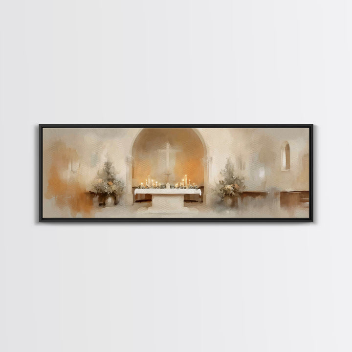 Holy Sanctuary Calm – Framed Canvas Print – Christian Art – Christian Wall Art – Panoramic Painting – Christmas Art – Christian Art Canvas