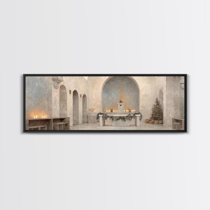Cathedral Evening Grace – Framed Canvas Print – Christian Christmas Art – Christian Art – Christmas Canvas Wall Art – Panoramic Wall Art –