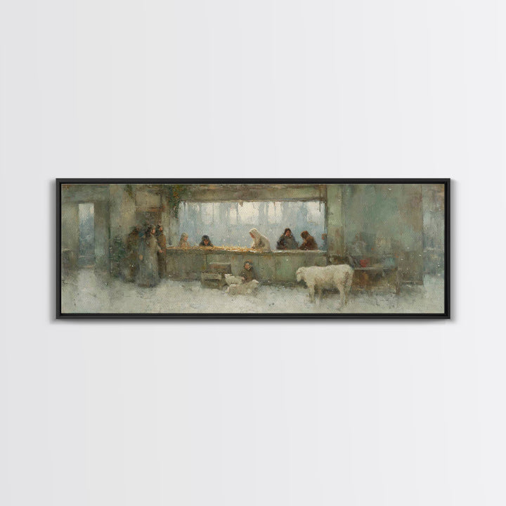 Silent Stable Light – Framed Canvas Print – Panoramic Art – Christian Wall Art – Christian Art Canvas – Christmas Art – Jesus Painting – Ch