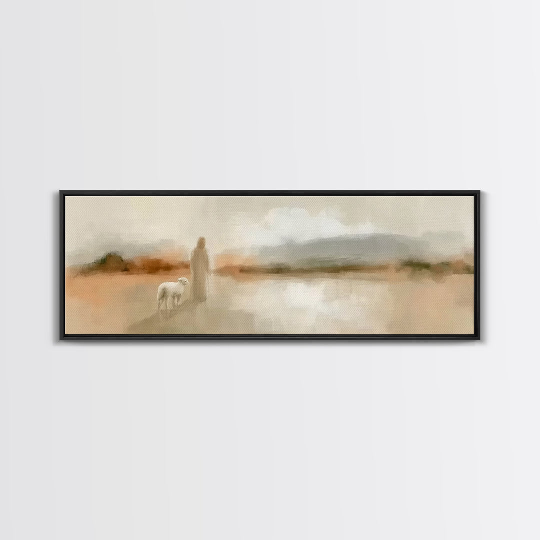 Shepherd’s Gentle Path | Framed Canvas Print | Panoramic Painting | Christian Art Canvas | Jesus Painting | Christian Wall Art | Christian