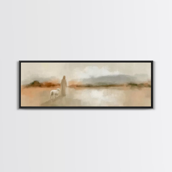 Shepherd’s Gentle Path | Framed Canvas Print | Panoramic Painting | Christian Art Canvas | Jesus Painting | Christian Wall Art | Christian