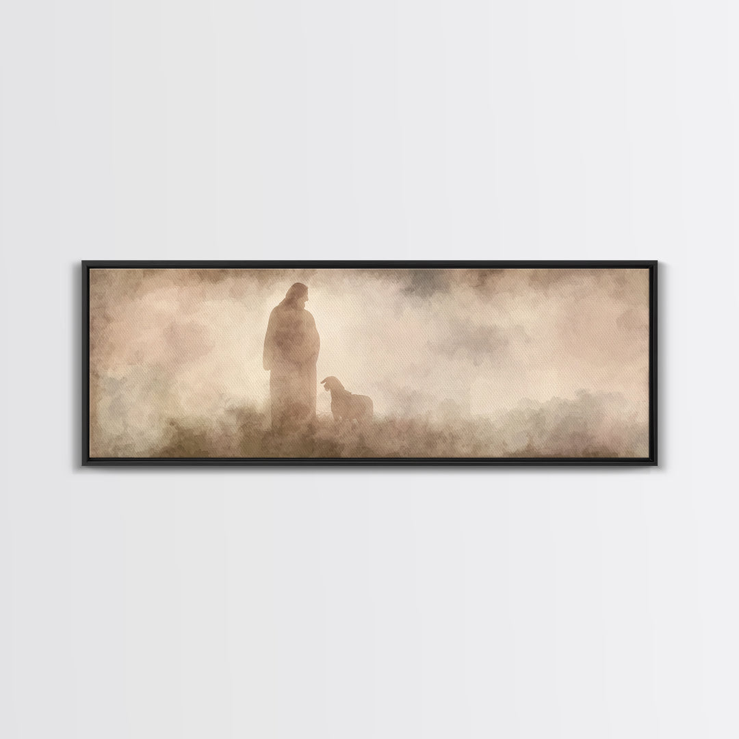 Hillside Shepherd Watch | Framed Canvas Print | Panoramic Print | Christian Art Canvas | Jesus Painting | Christian Wall Art | Christian Ar