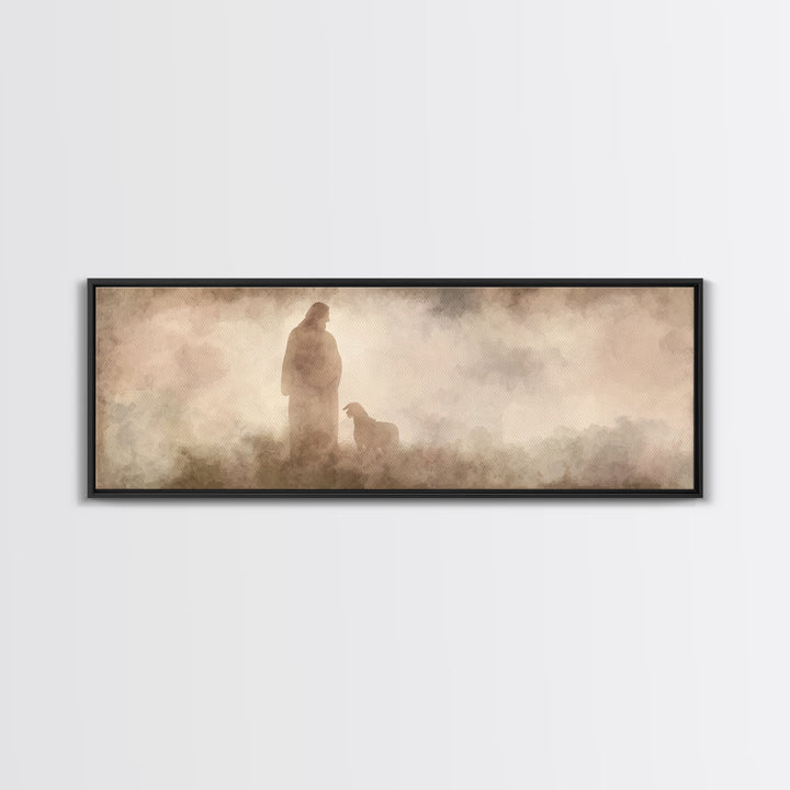 Hillside Shepherd Watch | Framed Canvas Print | Panoramic Print | Christian Art Canvas | Jesus Painting | Christian Wall Art | Christian Ar