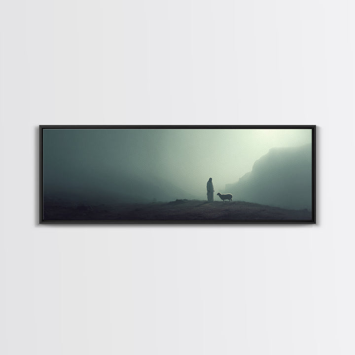 The Silent Shepherd – Framed Canvas Print – Christian Wall Art – Jesus Painting – Panoramic Art – Christian Christmas Art – Christian Decor