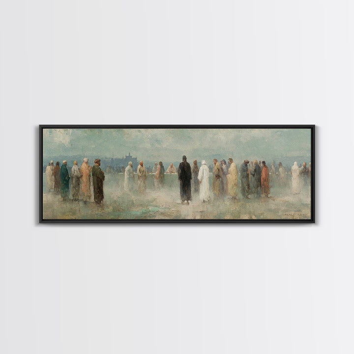 Gathered In Faith – Framed Canvas Print – Christian Art Print – Panoramic Painting – Christian Wall Art – Christmas Art Prints – Jesus Pain