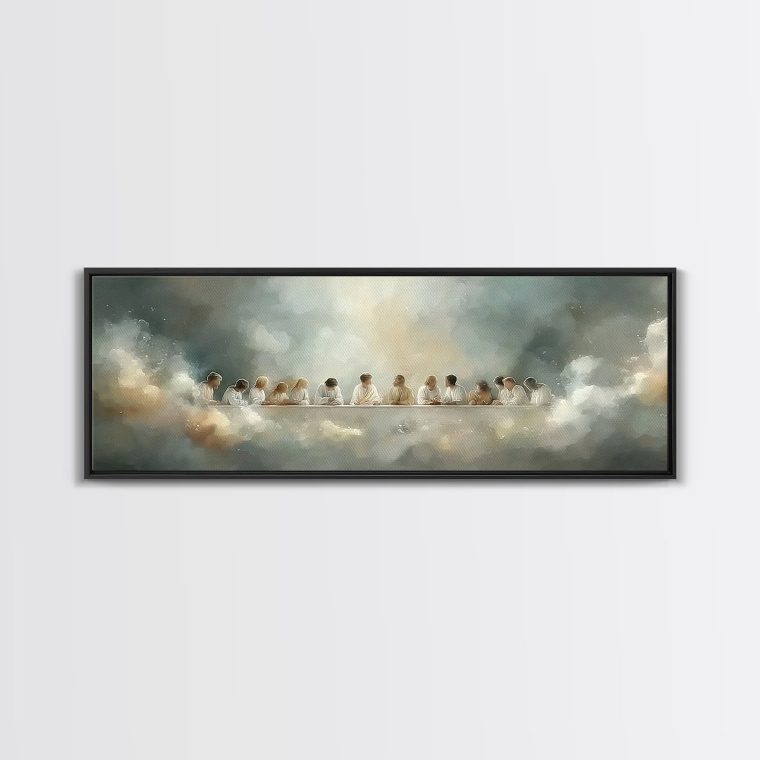 Radiant Fellowship, Framed Canvas Print, Christian Wall Art, Panoramic Wall Art, Christian Art Canvas, Jesus Painting, Christmas Art