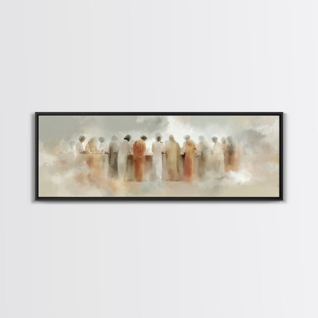 Cloudborne Gathering | Framed Canvas Print | Christian Art | Jesus Wall Art | Panoramic Painting | Christian Christmas Decor | Christian Ar