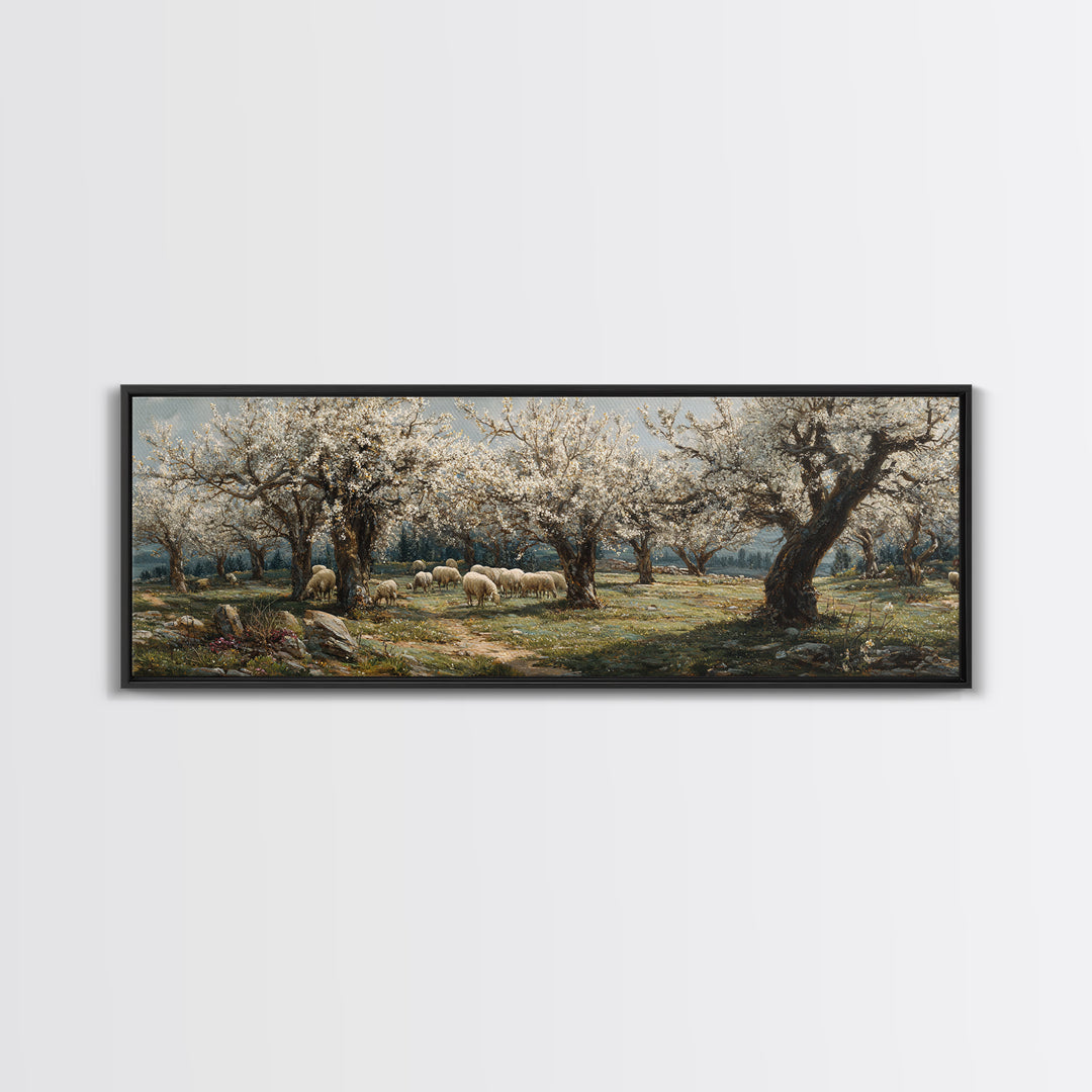 Redeemer Among Blossoms – Framed Canvas Print – Christian Art Canvas – Panoramic Frame – Jesus Painting – Christmas Wall Art – Christian Ar