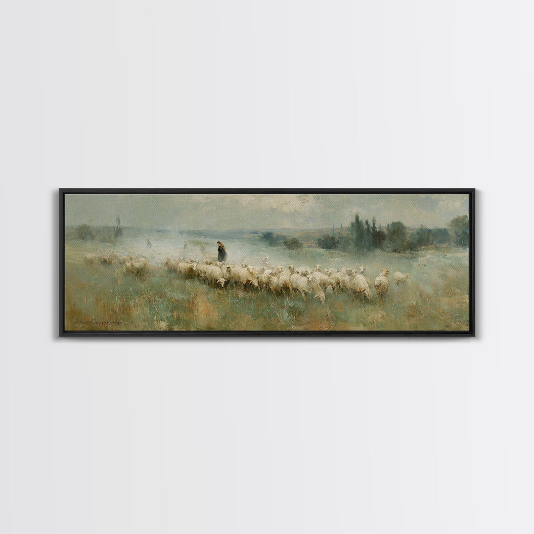 Shepherd’s Calm | Framed Canvas Print | Christian Art Canvas | Panoramic Wall Art | Jesus Painting | Christian Christmas Art | Christian De