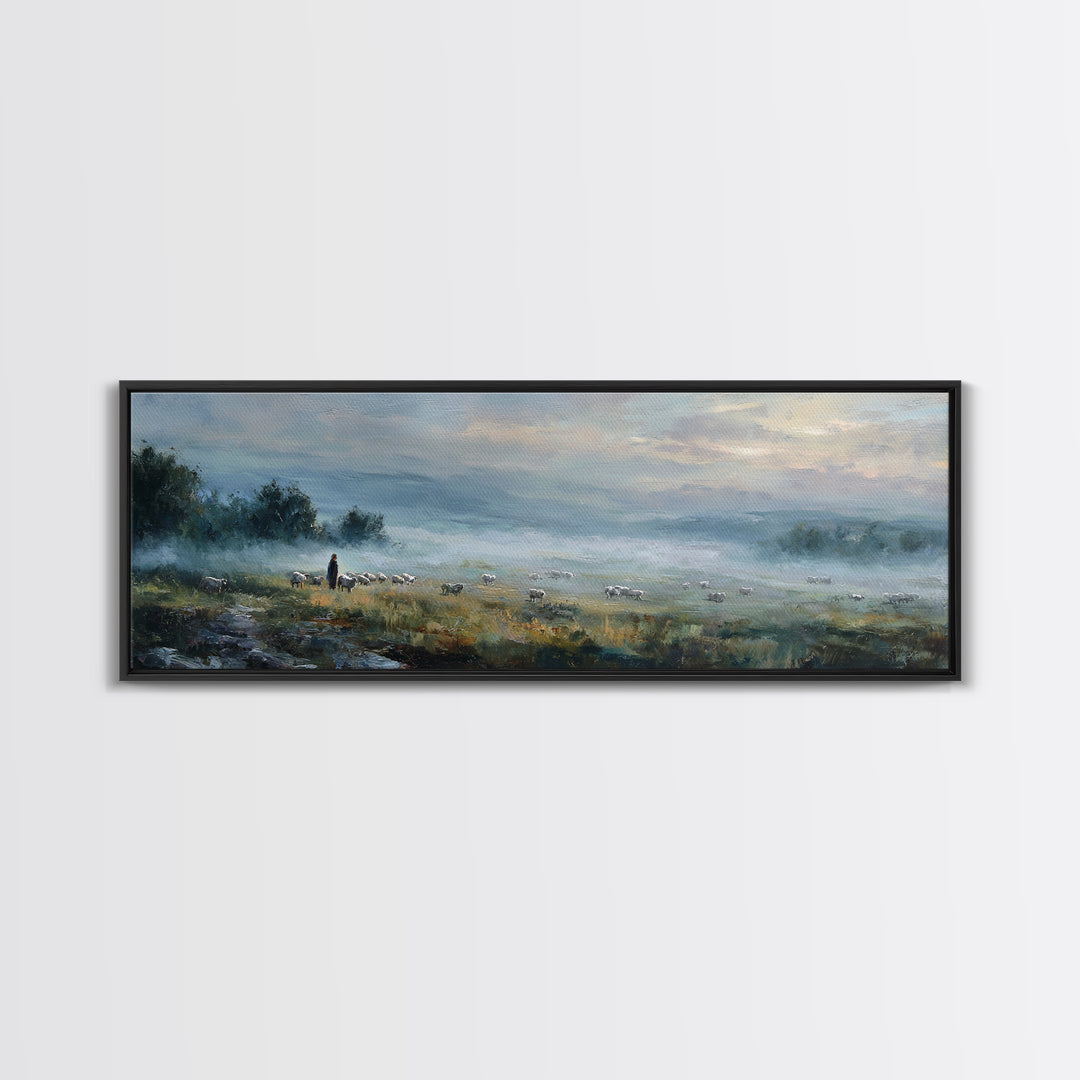 Guiding Shepherd | Framed Canvas Print | Christian Art Canvas | Panoramic Print | Large Jesus Painting | Christian Art | Christmas Art