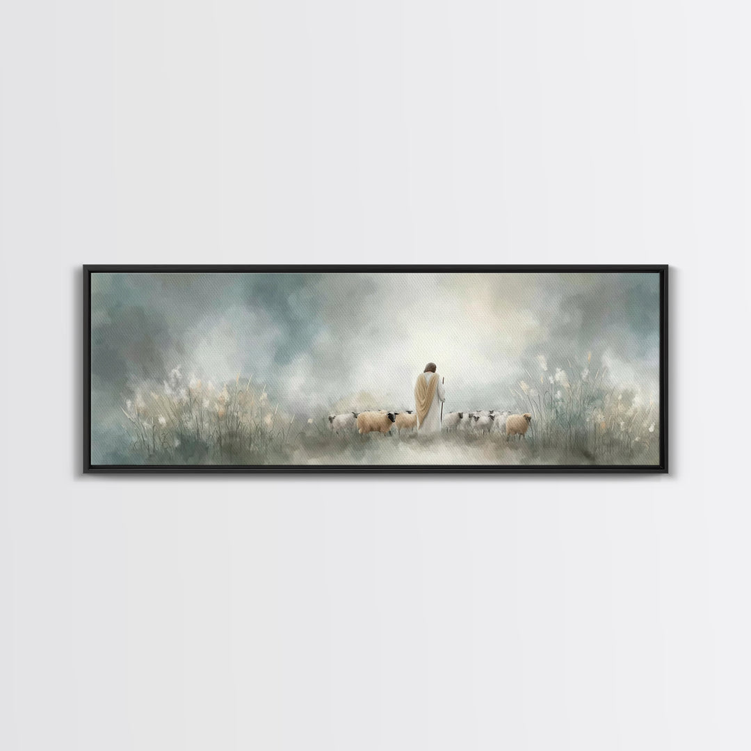 Heavenly Stillness, Framed Canvas Print, Christian Wall Art, Panoramic Frame, Jesus Art Print, Christian Christmas Art, Christian Decor