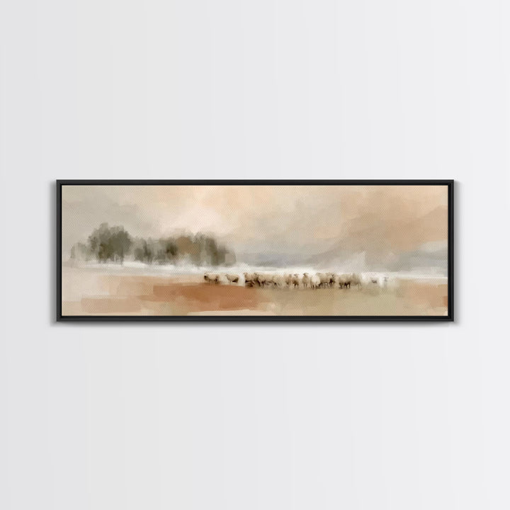 Misty Meadow Peace – Framed Canvas Print – Christian Art – Panoramic Wall Art – Jesus Painting – Christian Art Canvas – Christmas Art