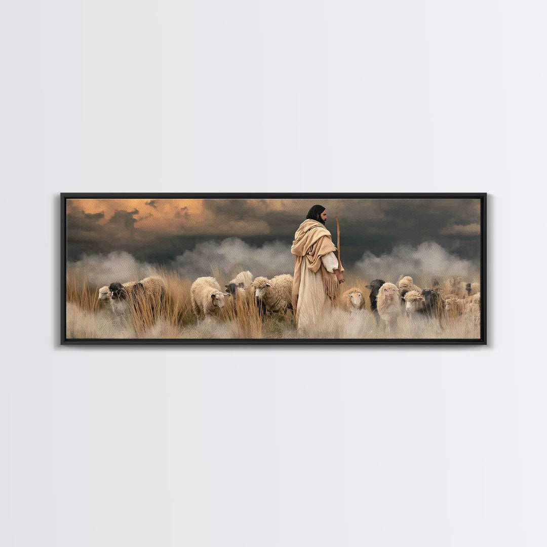 Shepherd’s Blessing – Framed Canvas Print – Christian Art Canvas – Panoramic Art – Jesus Painting – Christian Christmas Art – Christian Dec
