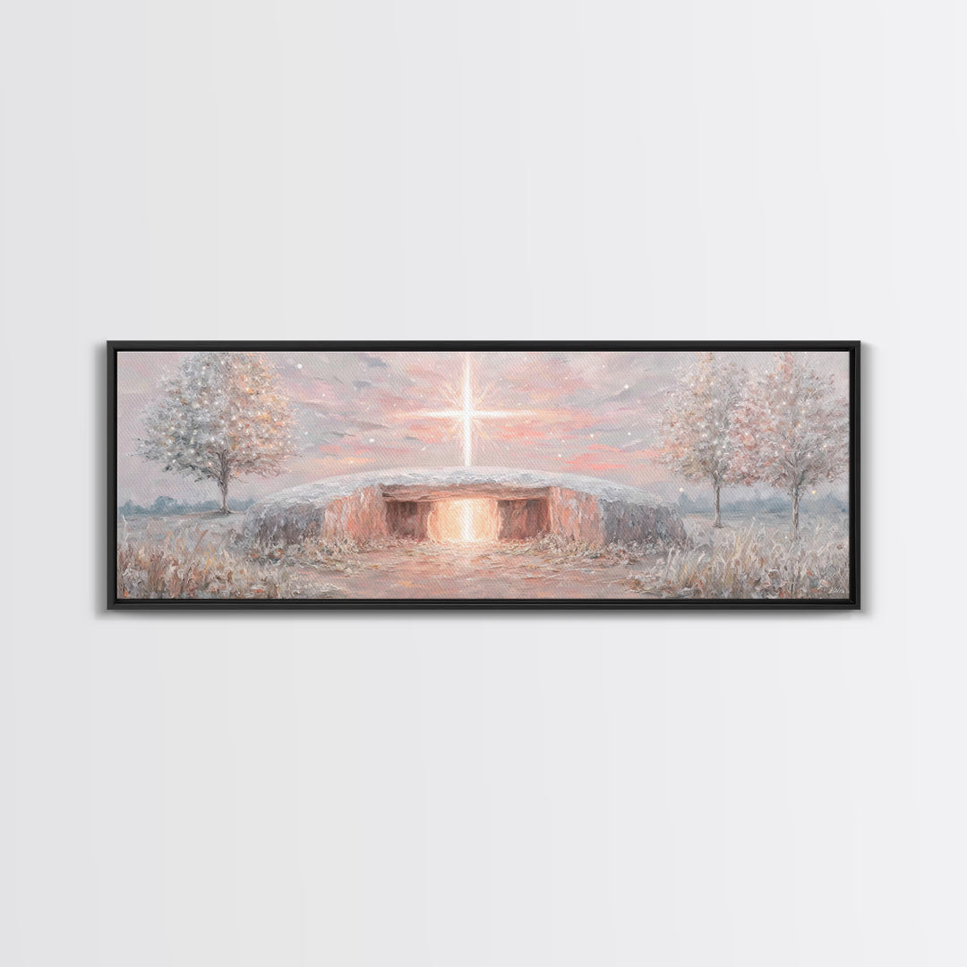 Radiant Dawn Cross, Framed Canvas Print, Christian Wall Art, Panoramic Painting, Christmas Art, Christian Art Canvas, Christian Decor