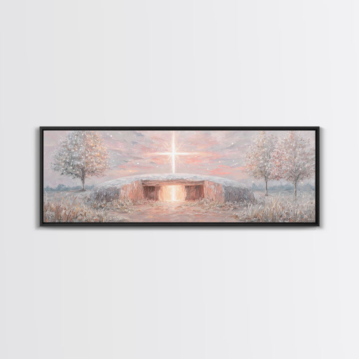Radiant Dawn Cross, Framed Canvas Print, Christian Wall Art, Panoramic Painting, Christmas Art, Christian Art Canvas, Christian Decor