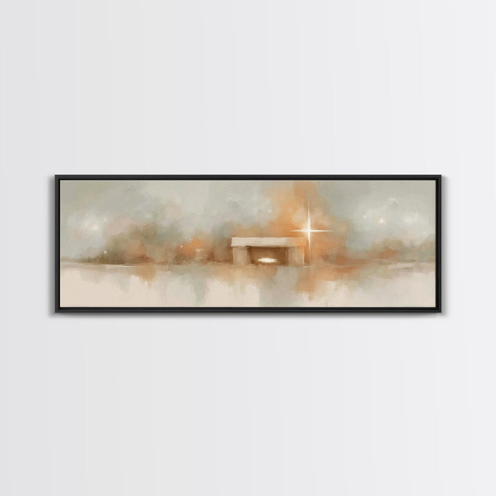 Humble Nativity | Framed Canvas Print | Christian Wall Art | Panoramic Print | Christmas Art | Jesus Christmas Art | Christian Art Print