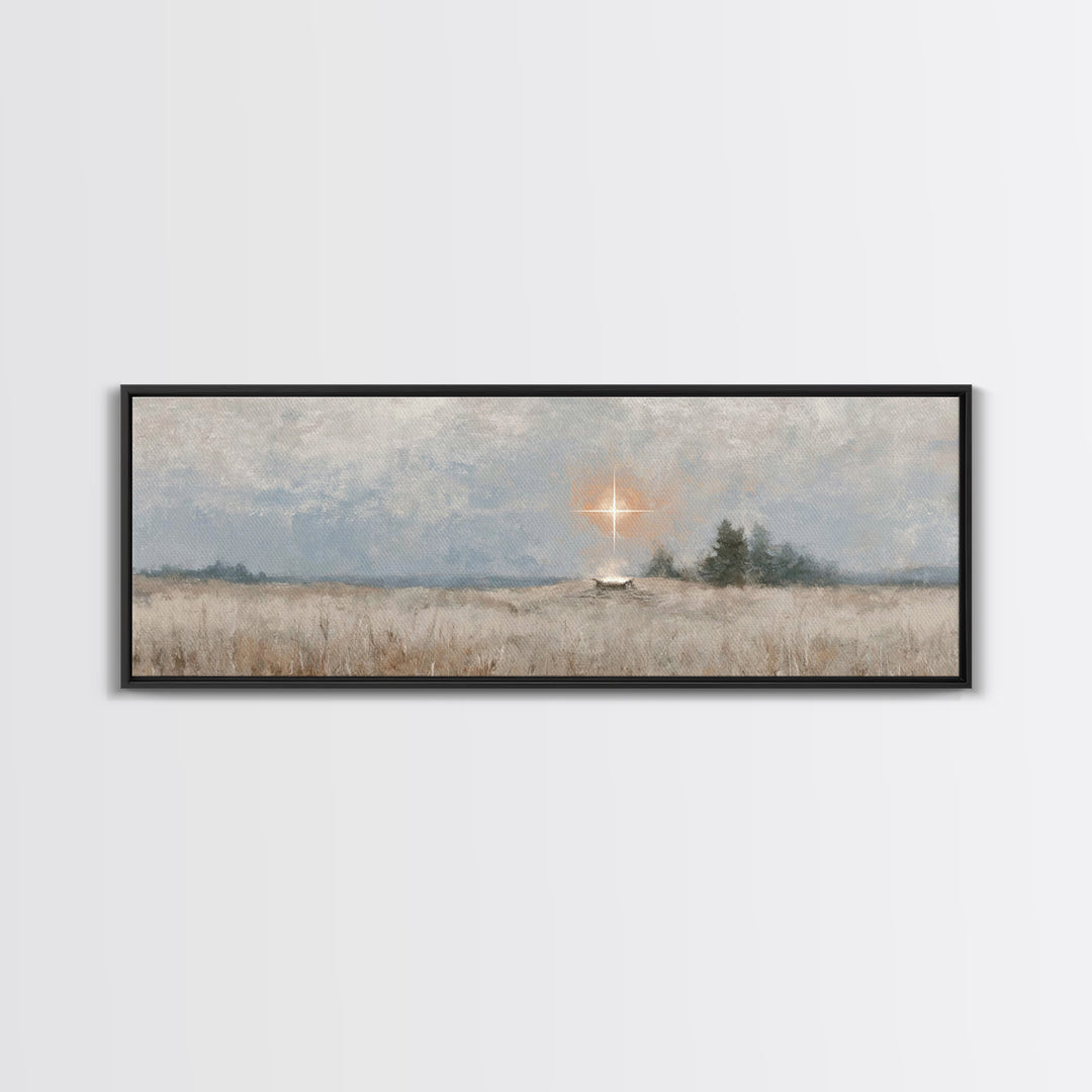 Holy Night Watch – Framed Canvas Print – Christian Christmas Art – Panoramic Painting – Christian Art Print – Christmas Wall Art – Christia