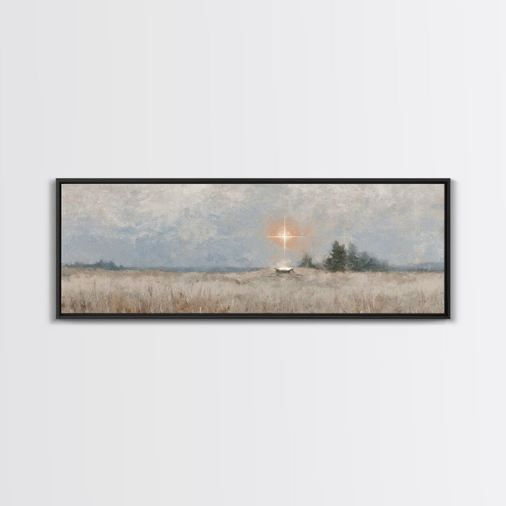 Holy Night Watch – Framed Canvas Print – Christian Christmas Art – Panoramic Painting – Christian Art Print – Christmas Wall Art – Christia