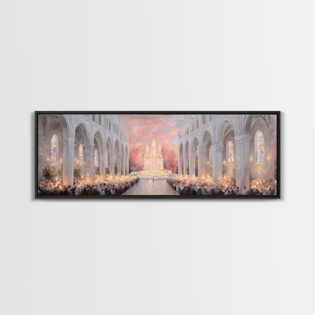 Dawn Of Worship | Framed Canvas Print | Christian Art Canvas | Panoramic Wall Art | Christmas Art Prints | Christian Christmas Art | Modern