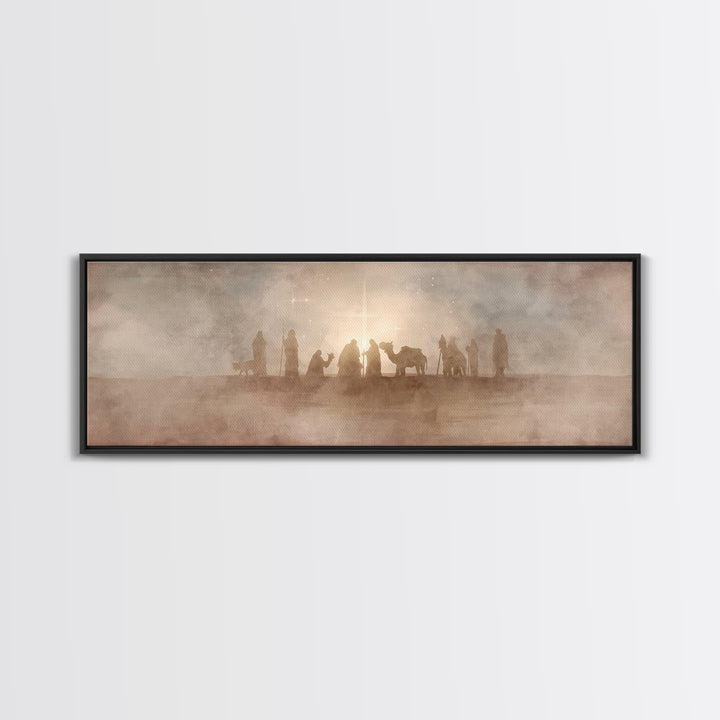 Desert Star Pilgrims, Framed Canvas Print, Christian Christmas Art, Christian Wall Art, Jesus Painting, Panoramic Wall Art, Christian Art C