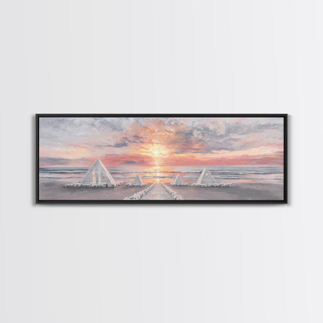 Shoreline Pyramids Light | Framed Canvas Print | Christian Wall Art | Christmas Art Prints | Christian Art Canvas | Panoramic Painting | Ch