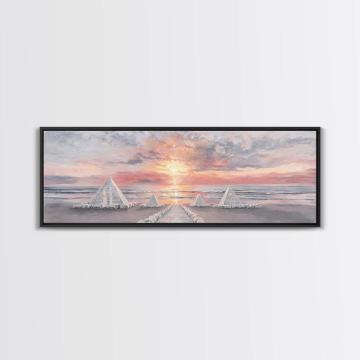Shoreline Pyramids Light | Framed Canvas Print | Christian Wall Art | Christmas Art Prints | Christian Art Canvas | Panoramic Painting | Ch