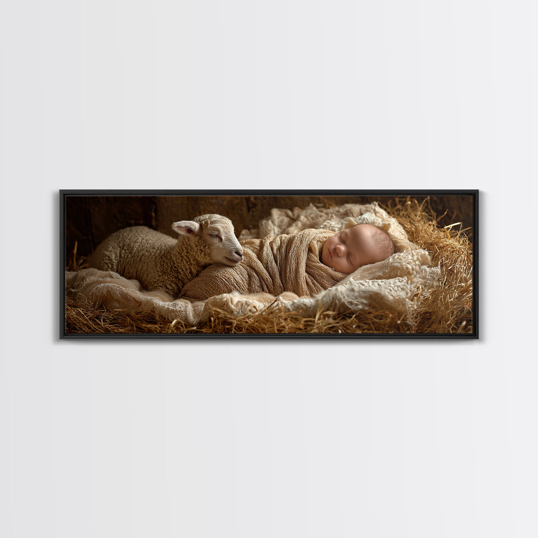 Soft Bethlehem Calm | Framed Canvas Print | Panoramic Painting | Christian Christmas Art | Christian Art Canvas | Christian Wall Art | Jesu