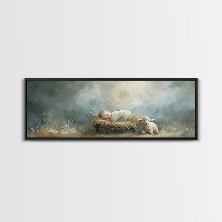 Holy Meadow Silence – Framed Canvas Print – Christian Wall Art – Christian Christmas Art – Panoramic Print – Jesus Painting – Christian Art