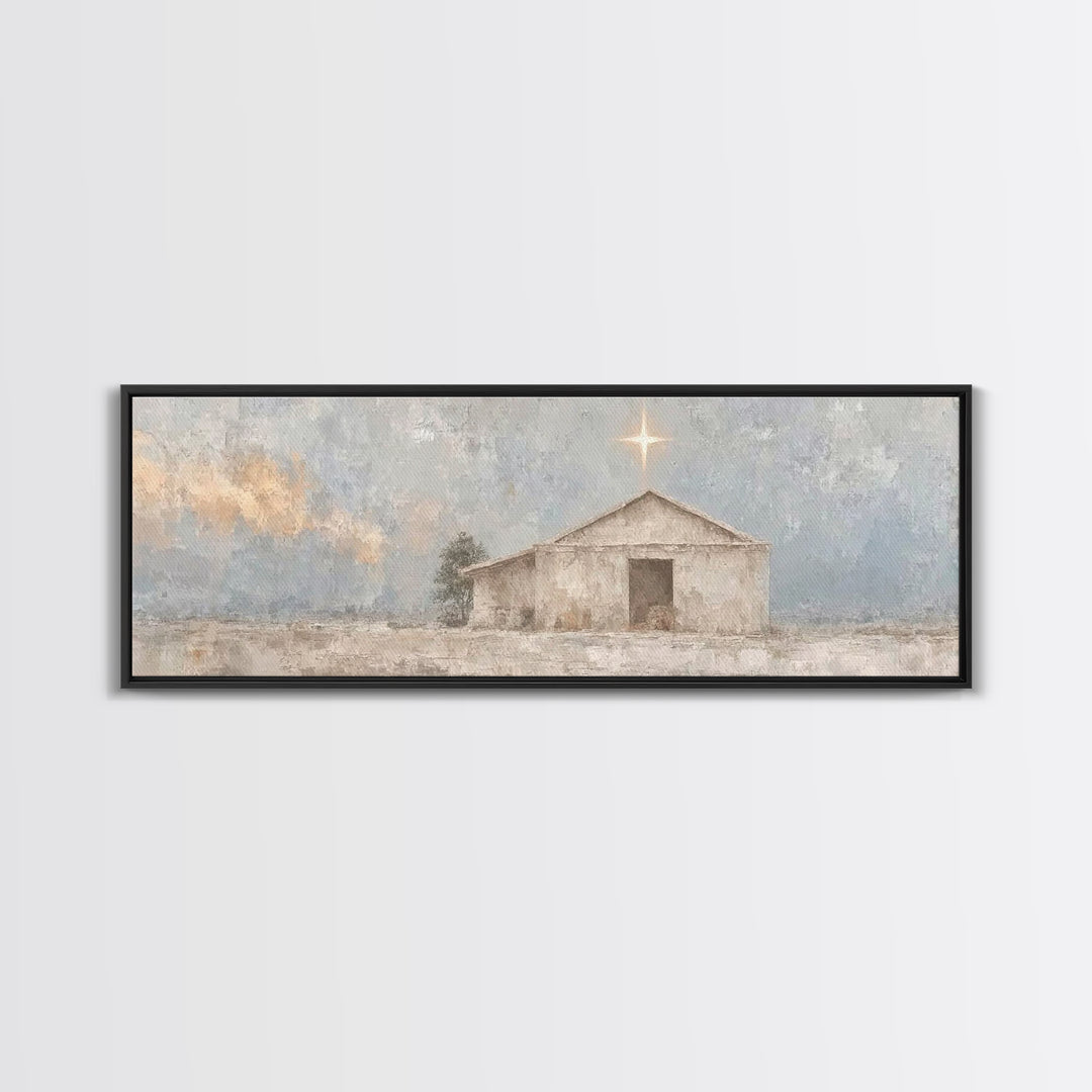 Guiding Star Haven, Framed Canvas Print, Christian Wall Art, Panoramic Art, Christian Art Canvas, Christmas Wall Art, Jesus Painting