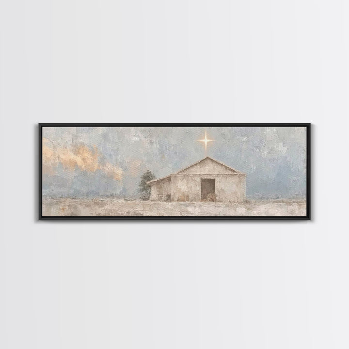 Guiding Star Haven, Framed Canvas Print, Christian Wall Art, Panoramic Art, Christian Art Canvas, Christmas Wall Art, Jesus Painting