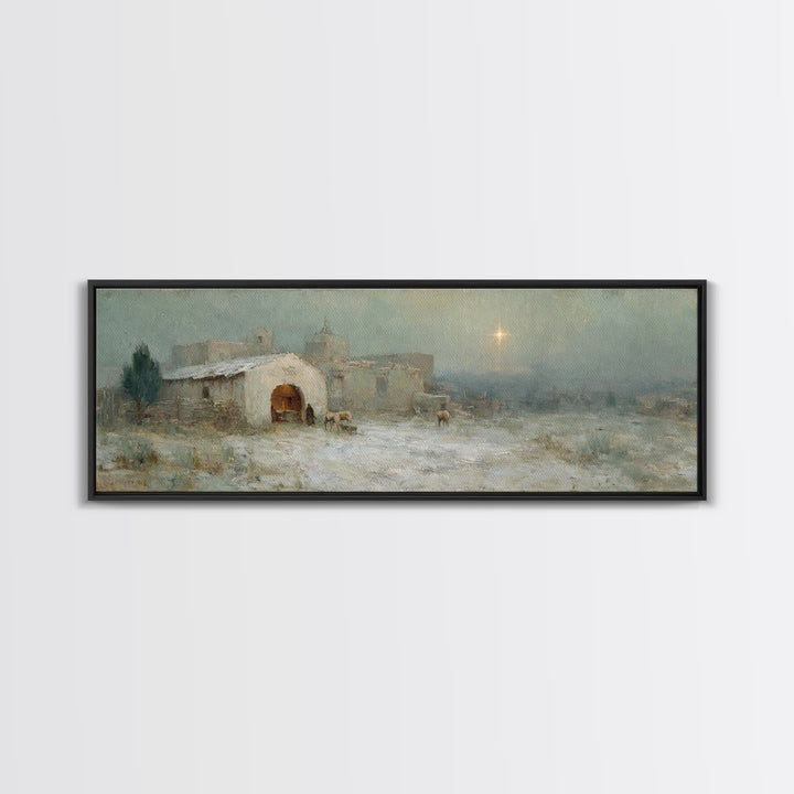 Shepherds At Twilight | Framed Canvas Print | Christian Art Canvas | Panoramic Wall Art | Christmas Wall Art | Christian Art | Jesus Painti
