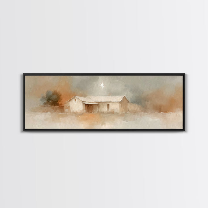 Holy Night Path, Framed Canvas Print, Christian Wall Art, Panoramic Painting, Christian Art Canvas, Christmas Art, Jesus Painting