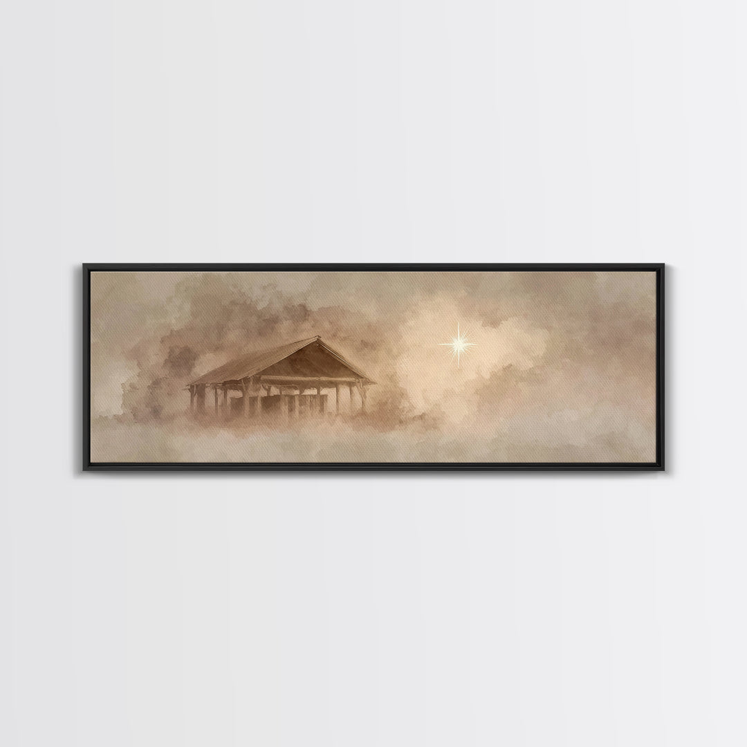 Morning Star Journey – Framed Canvas Print – Christian Art – Panoramic Art – Christmas Wall Art – Christian Art Canvas – Jesus Painting