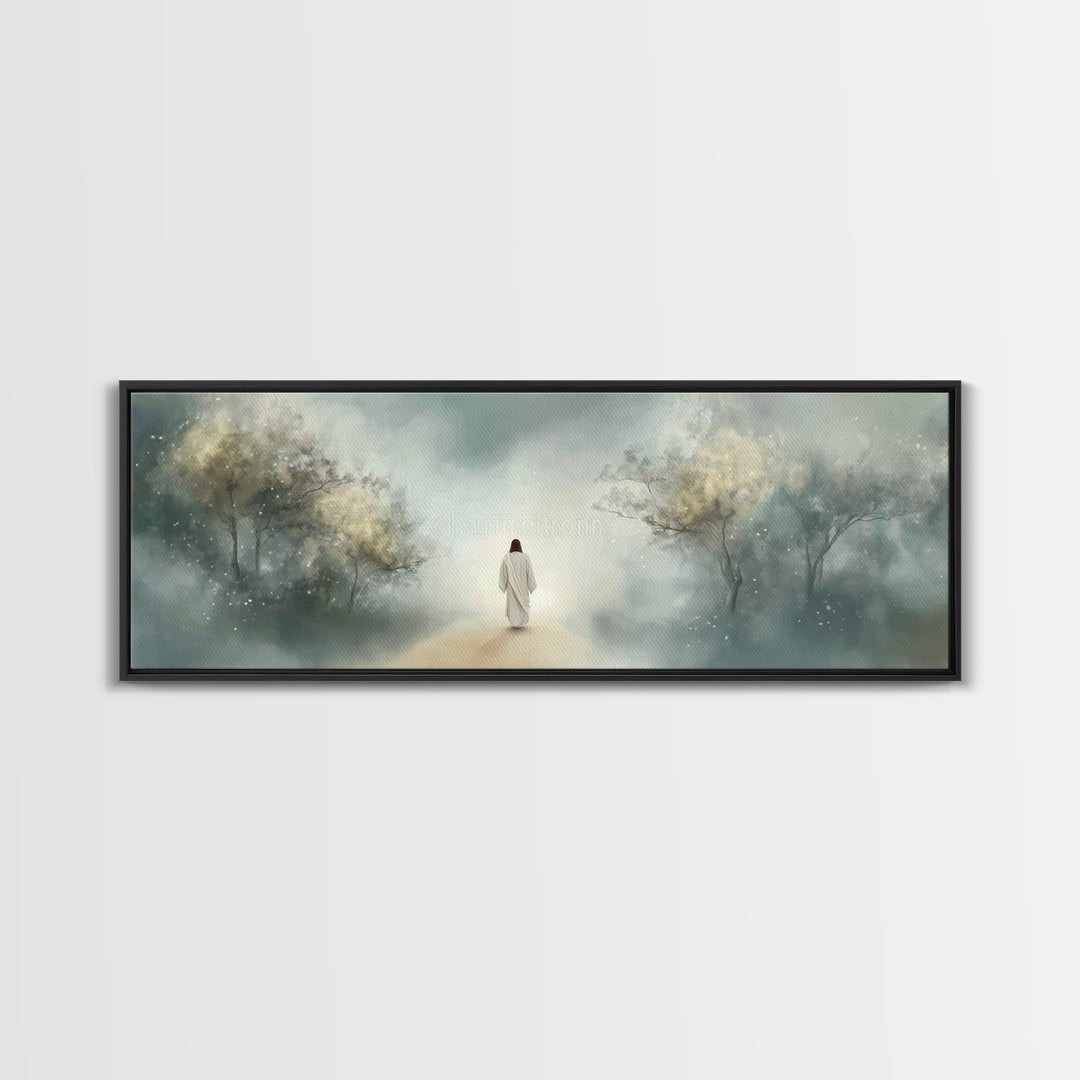 Path Of Gentle Light – Framed Canvas Print – Panoramic Art – Christian Wall Art – Jesus Painting – Christian Art Canvas – Modern Christian