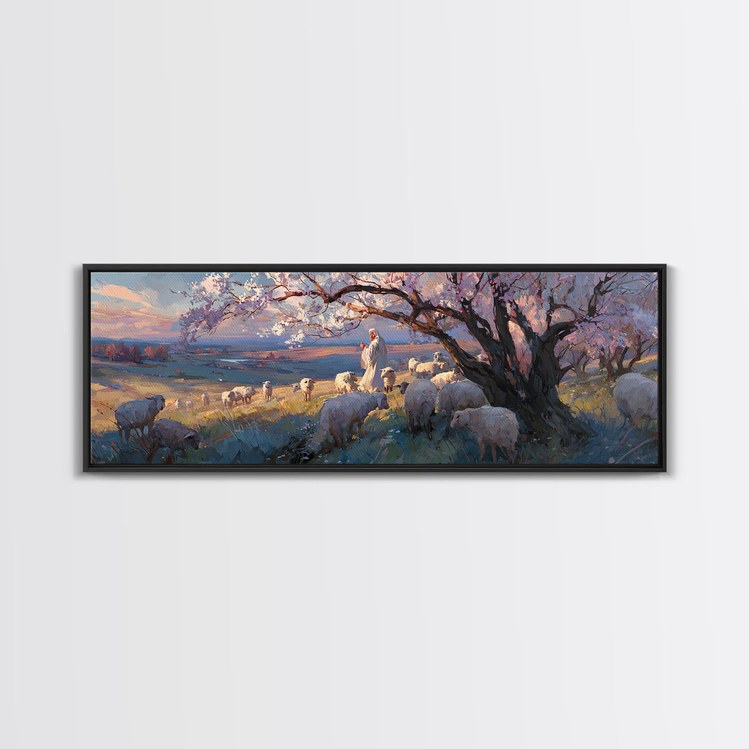 The Shepherd’s Quiet – Framed Canvas Print – Jesus Painting – Christian Wall Art – Panoramic Art – Christian Christmas Art – Christian Art