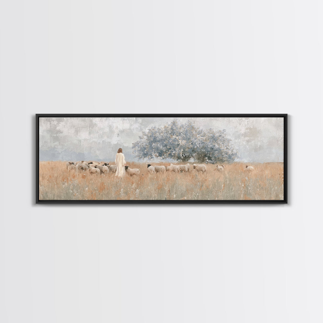 Fields Of Mercy, Framed Canvas Print, Christian Wall Art, Jesus Painting, Panoramic Wall Art, Christian Christmas Art, Christian Art Canvas