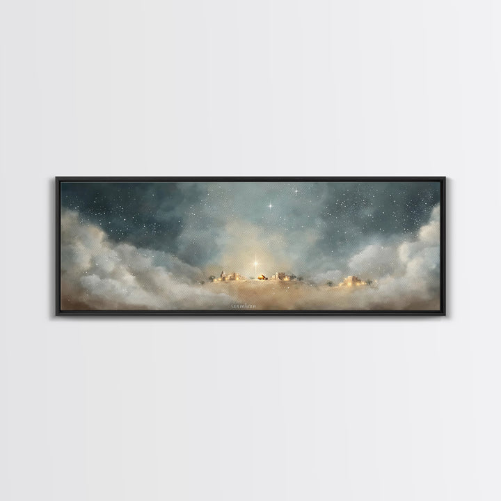 Silent Church Light – Framed Canvas Print – Panoramic Wall Art – Christian Art – Christian Christmas Art – Christian Art Canvas – Christmas