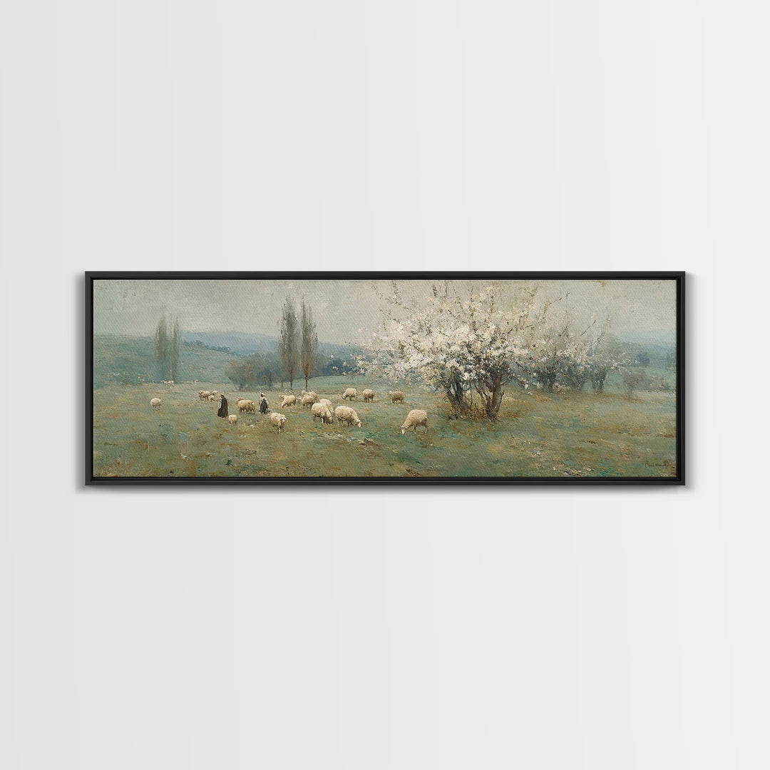 Pasture Of Grace – Framed Canvas Print – Panoramic Art – Christian Wall Art – Christian Art Canvas – Jesus Painting – Christian Christmas A