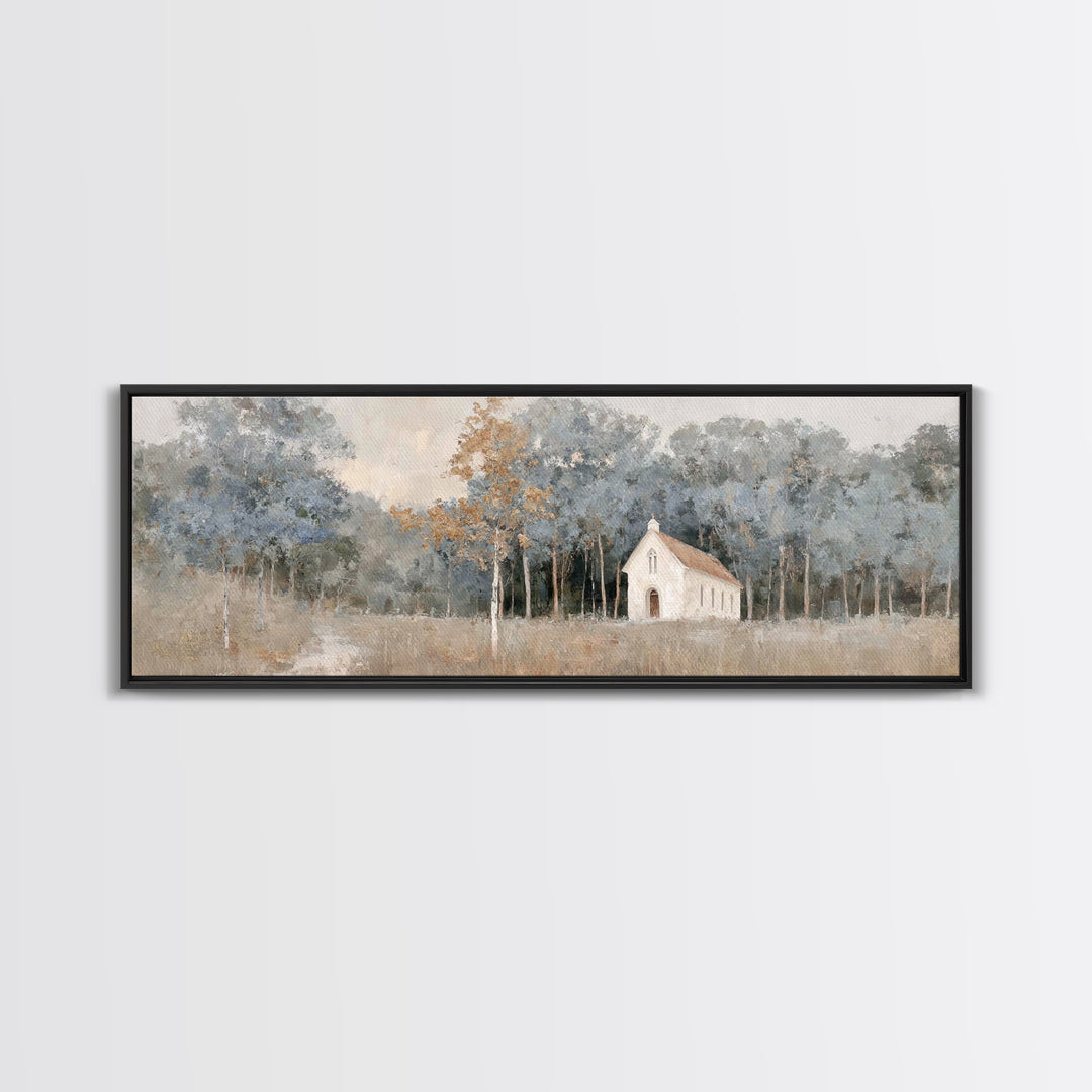 Haven Among Trees, Framed Canvas Print, Panoramic Art, Christian Wall Art, Christian Art Canvas, Christian Christmas Art, Christian Paintin