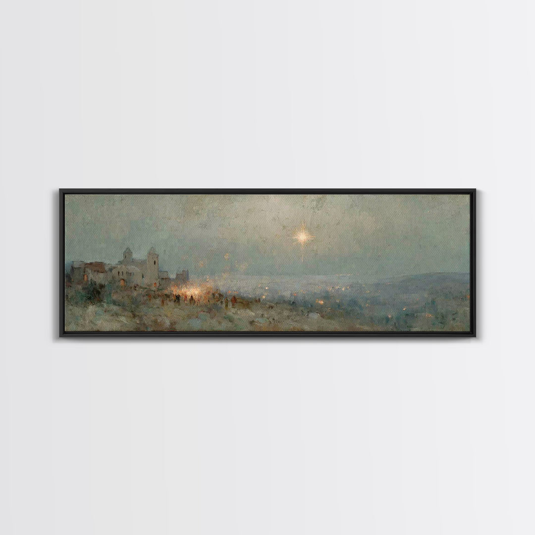 Bethlehem Night Sky | Framed Canvas Print | Christmas Art | Panoramic Painting | Christian Wall Art | Christian Art Canvas | Christian Chri